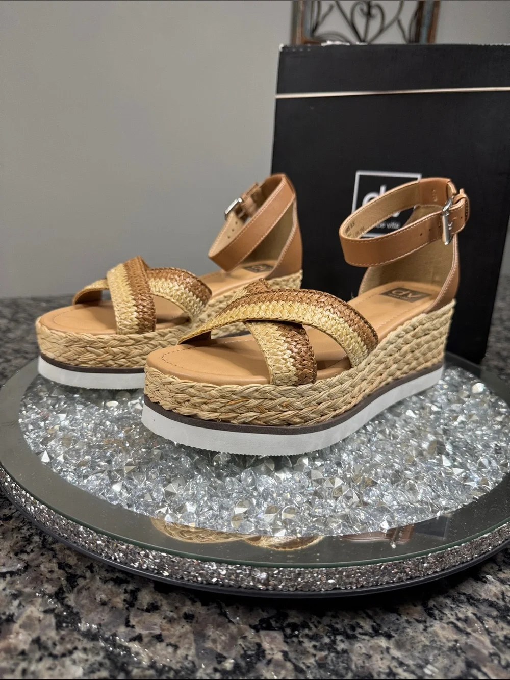 Dolce Vita odel Tan cafe Braided Platform espadrille Ankle-Strap Sandals NEW 8.5